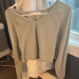 Ribbed saige green long Sleeve Top